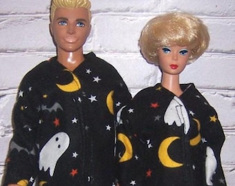 His & Her Ghost/Moon Print Flannel Pajamas-fits 11.5-12" dolls