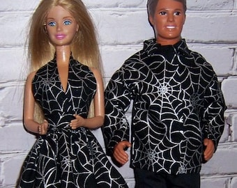 Black /Shiny Silver Spiderweb Print Dress & Shirt-Black Pants-fits 11.5-12" dolls