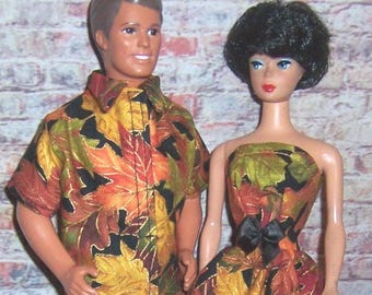 Shiny Fall Leaves Strapless Dress & Shirt-Black Pants-fits 11.5-12" dolls