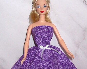 Purple Floral Long Strapless Dress-will fit 11.5&quot; dolls
