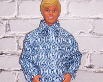 Blue Diamond Print Shirt & Navy Pants-fits dolls like Ken