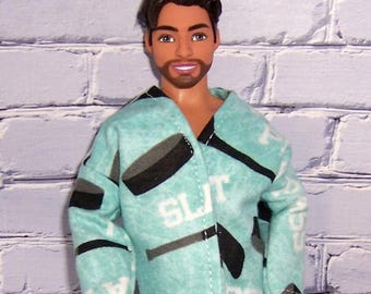 Hockey Print Flannel Pajamas-will fit 12" dolls.