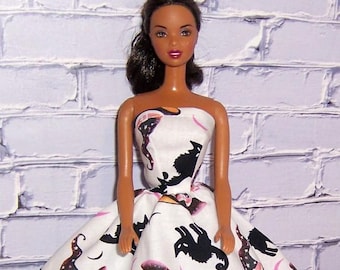 Black Cats & Witch Hats Print Strapless Dress-will fit 11.5&quot; dolls