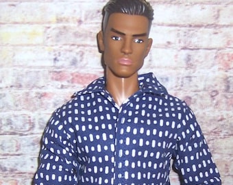 Adonis body dolls-Navy/White Dash Dot Print Shirt & Navy Pants