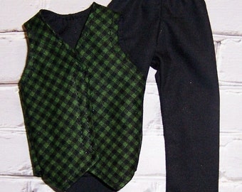 Black/Green Plaid Vest & Black Pants-fits dolls like Ken