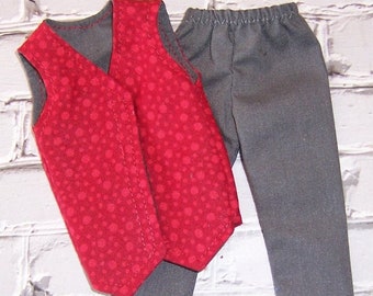 Red Circle Print Vest & Gray Pants-fits dolls like Ken