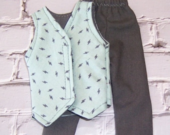 Mint/Gray Lightning Print Vest & Gray Pants-fits dolls like Ken