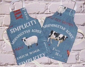 Set of 2-"Morningstar Acres" Aprons-fits 11"-12" dolls