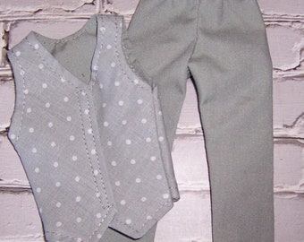 Gray/White Polka Dot Vest & Gray Pants-fits dolls like Ken