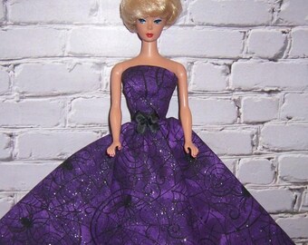 Shiny Purple/Black Spiderweb Print Strapless Dress-will fit 11.5" dolls