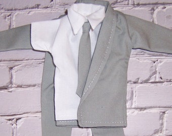 Gray Jacket,Pants & Tie-White Shirt-fits 12" dolls.