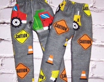 Road Construction Print Flannal Pajama Bottoms-will fit 12" dolls.