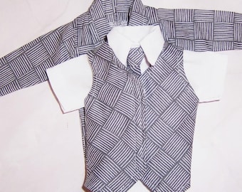 Gray Basketweave Jacket,Pants,Vest & Tie-White Shirt-fits 12" dolls.