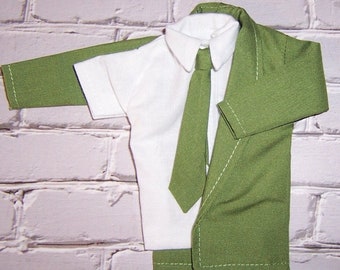 Olive Green Jacket,Pants & Tie-White Shirt-fits dolls like Ken
