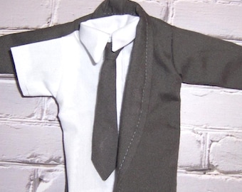 Very Dark Gray Jacket,Pants & Tie-White Shirt-fits 12" dolls.