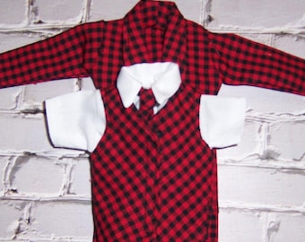 Black/Red Plaid Jacket,Pants,Tie & Vest-White Shirt-fits 12" dolls.