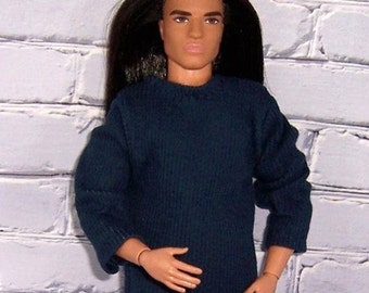 Navy Rib Knit Shirt-will fit 12" dolls.