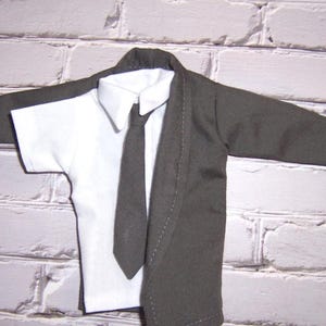 Very Dark Gray Jacket,Pants & Tie-White Shirt-fits 12&quot; dolls.