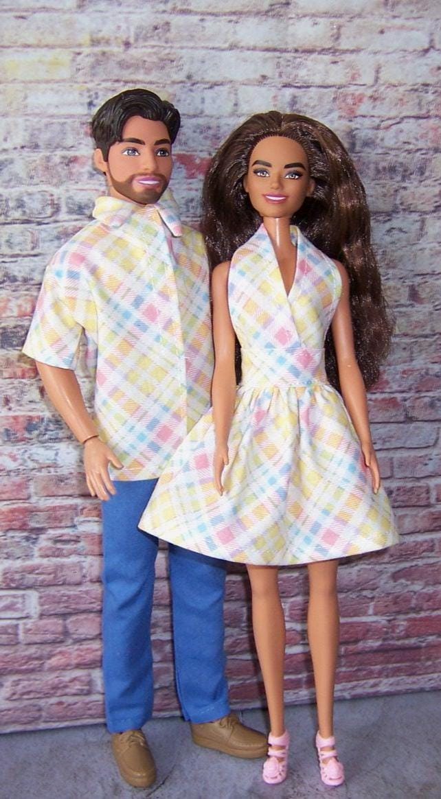 barbie blue plaid dress Barbie x Unique Vintage Blue & White Suburban Shopper Sundress
