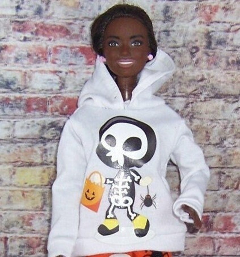 White Skeleton Print Hoodie-fits dolls like Barbie image 1