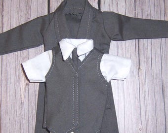 Dark Gray Jacket,Vest,Pants & Tie-White Shirt-fits 12" dolls.