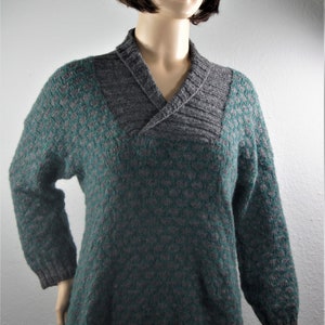 Strickpullover mit Schalkragen,Wollpullover, grau-petrol, Damenpulli Alpaka, Strickpullover Damen, Bild 1