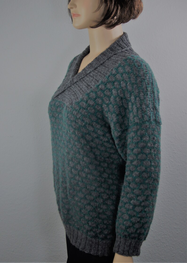 Strickpullover mit Schalkragen,Wollpullover, grau-petrol, Damenpulli Alpaka, Strickpullover Damen, Bild 5