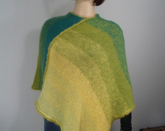 Knitted poncho mohair and silk rainbow