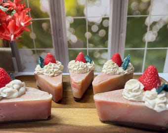 Strawberry Cheesecake Soap Slice: Vegan Dessert Soap. Decorative