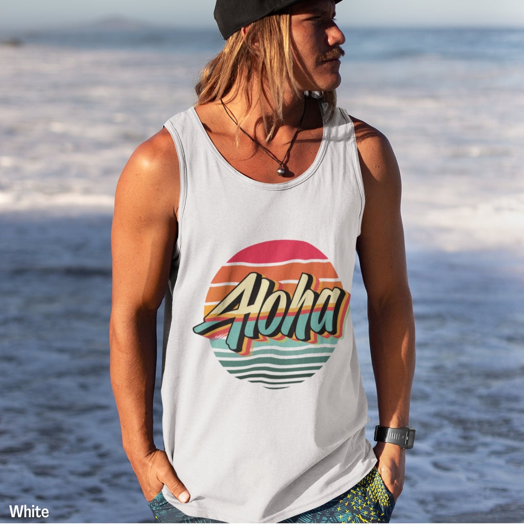 Men's Aloha Tank Top With Piping, Unisex Aloha Sunset Tank, Aloha