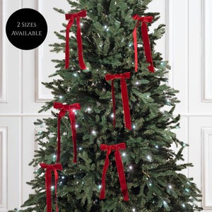 Burgundy Deep Red Velvet Christmas Bows - Christmas Tree Bow Coquette Ornaments, Set of 8, 2 Sizes