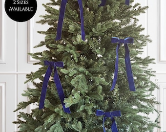 クリスマスツリーリボン（10個セット）ネイビーブルー＆ゴールドトリム