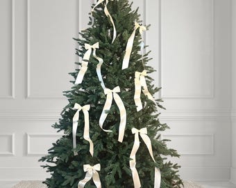 Ivory Satin Christmas Bows with Clip - Set of 8 Handmade