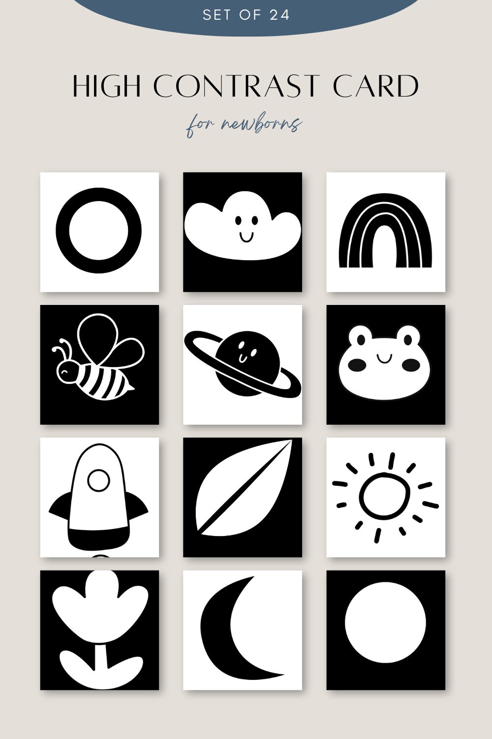 Set of 24 High Contrast Printable PDF Infant Development Cards Black ...