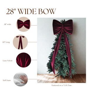 Oversized Burgundy Velvet Bow for tree, Christmas Tree Bow, Christmas Decor, Birthday, Bridal Shower, Bachelorette, Party Decor, Coquette image 3