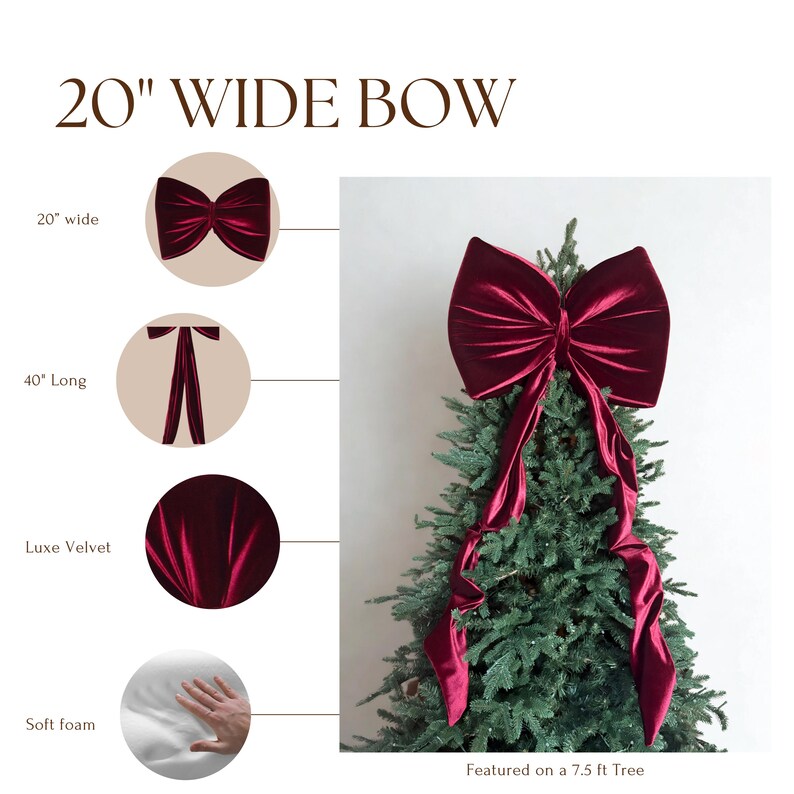 Oversized Burgundy Velvet Bow for tree, Christmas Tree Bow, Christmas Decor, Birthday, Bridal Shower, Bachelorette, Party Decor, Coquette image 4