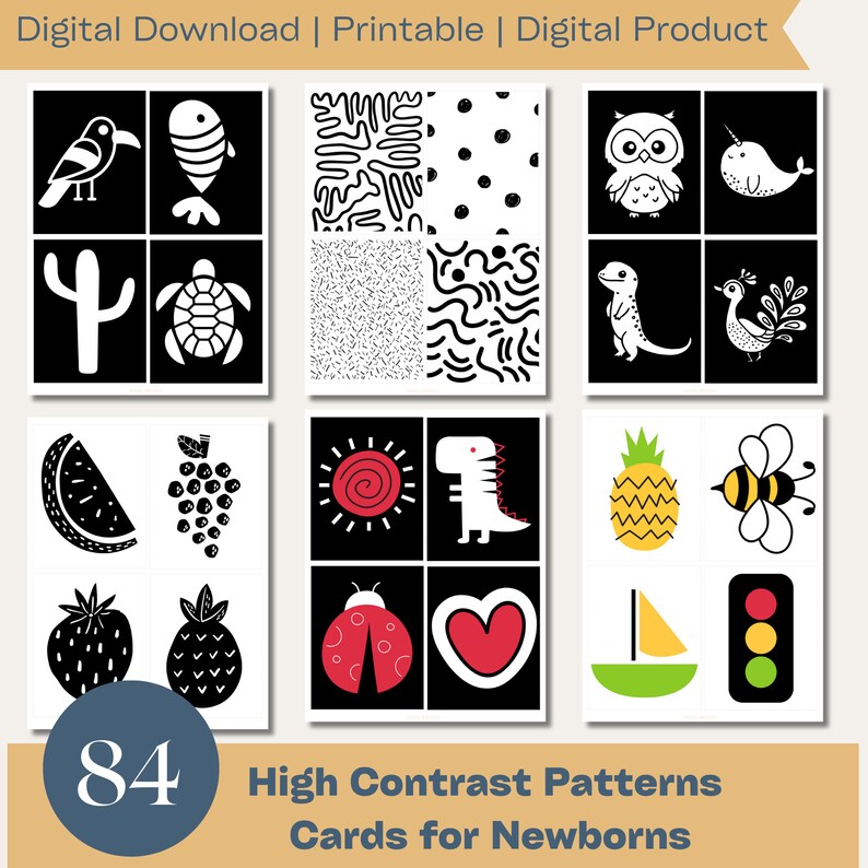 High Contrast Cards for Newborns Black and White Baby Cards Etsy