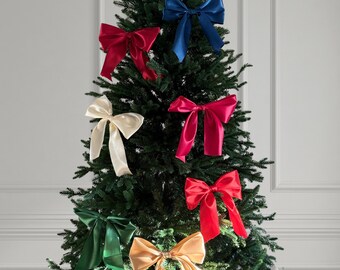 Satin Christmas Bows with Clip - Set of 4 Handmade Bow Ornaments
