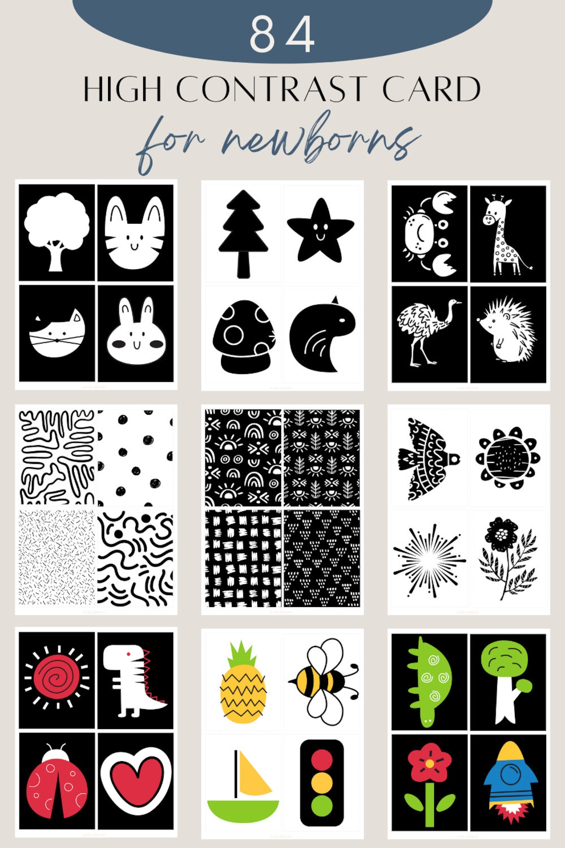 High Contrast Cards for Newborns Black and White Baby Cards Etsy