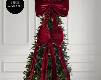 Large Burgundy Velvet Bow for Christmas Tree Bow, Holiday Decoration Two sizes