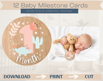 Baby Monthly Milestone Cards Set of 12 Round 4.33" Cards Capture Every Precious Month Perfect Baby Shower Gift Instant Digital Download