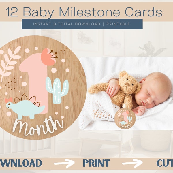 Baby Monthly Milestone Cards Set of 12 Round 4.33" Cards Capture Every Precious Month Perfect Baby Shower Gift Instant Digital Download