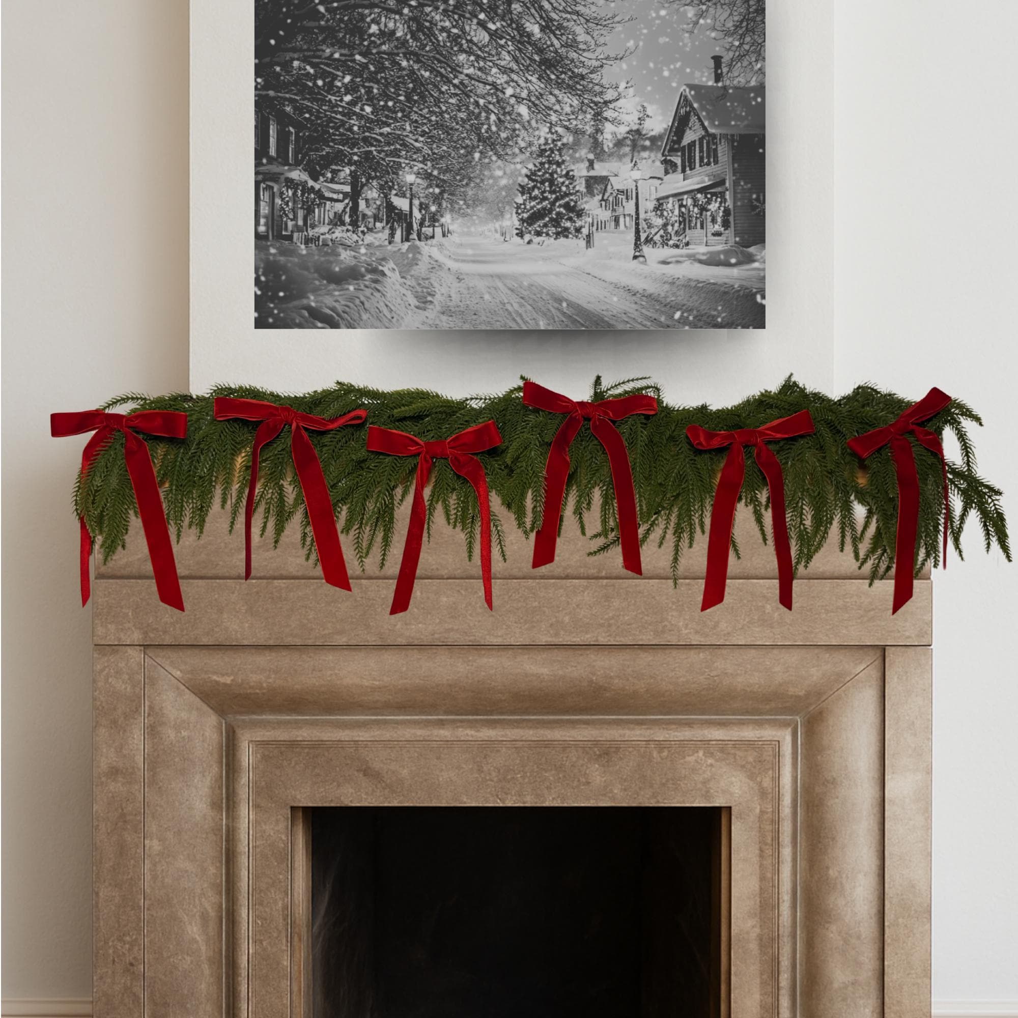 Confezione Da 2 Fiocchi Natalizi Grandi In Velluto Rosso Con Bordo Dorato - 40,6x61 Cm - Impermeabili Per Decorazioni Estere Ed Interne