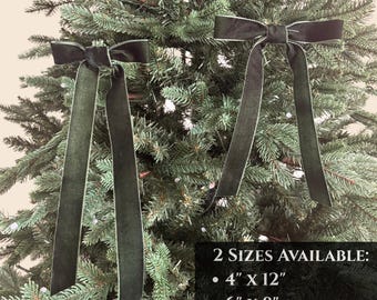Green Velvet Christmas Tree Bows, Set of 8, 2 Sizes Available, Christmas Decorations, Holiday Decor