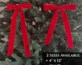 Red Velvet Christmas Tree Bows, Set of 6, 2 Sizes Available, Christmas Decorations, Holiday Decor