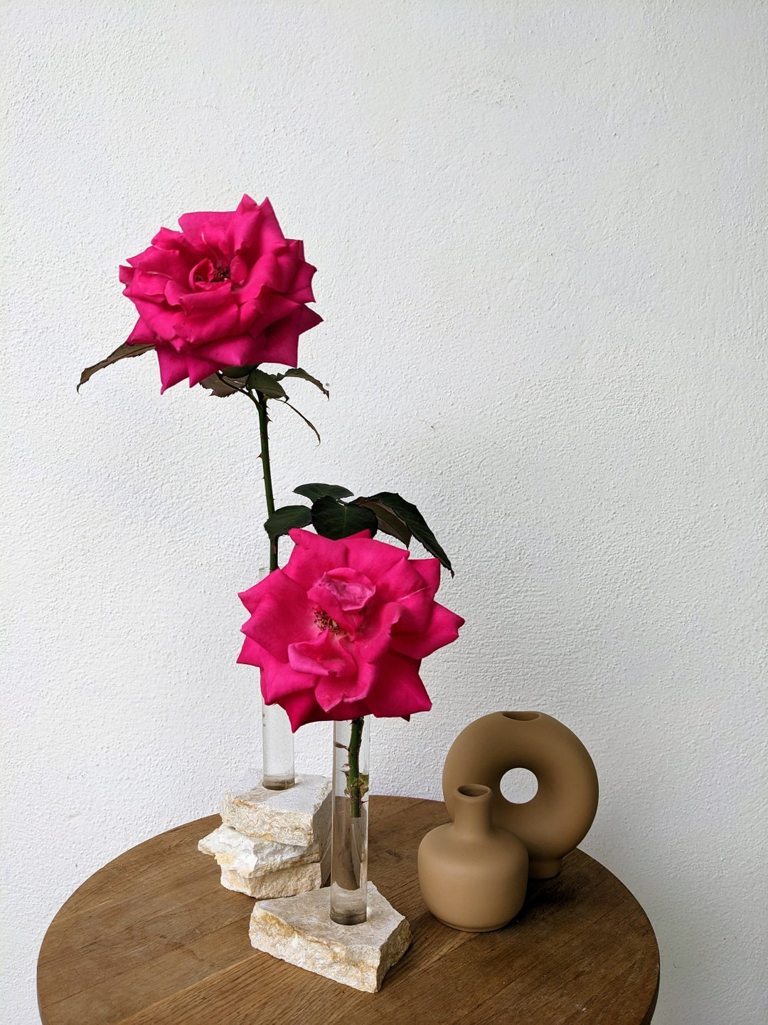 Bud Vase Stone Set of 2 Test Tube Single Stem Vases Flowers Handmade in