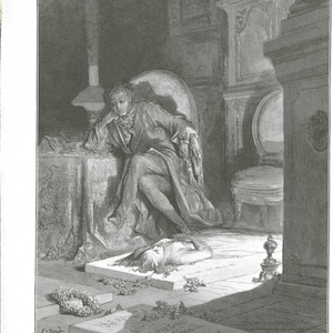 Gustave Dore Engraving – The Raven   Dore Print   Edgar Allan Poe   Book Illustration – Metal Engraving  Gothic Art   Gustave Dore Print