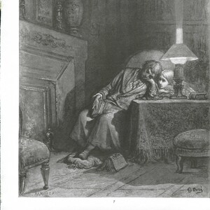 Gustave Dore Engraving – The Raven - Dore Print - Edgar Allan Poe - Book Illustration – Metal Engraving  Gothic Art - Gustave Dore Print