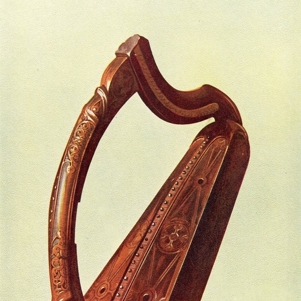 1921 Gaelic Harp Original Antique Print from Alfred Hipkins and William Gibb   Antique Stringed Instrument   Queen Marys Harp   2