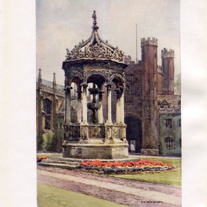 1910 Cambridge Trinity College Great Court by Haslehust   Cambridge University Print   Vintage Cambridge Print   Cambridge Art Print   1